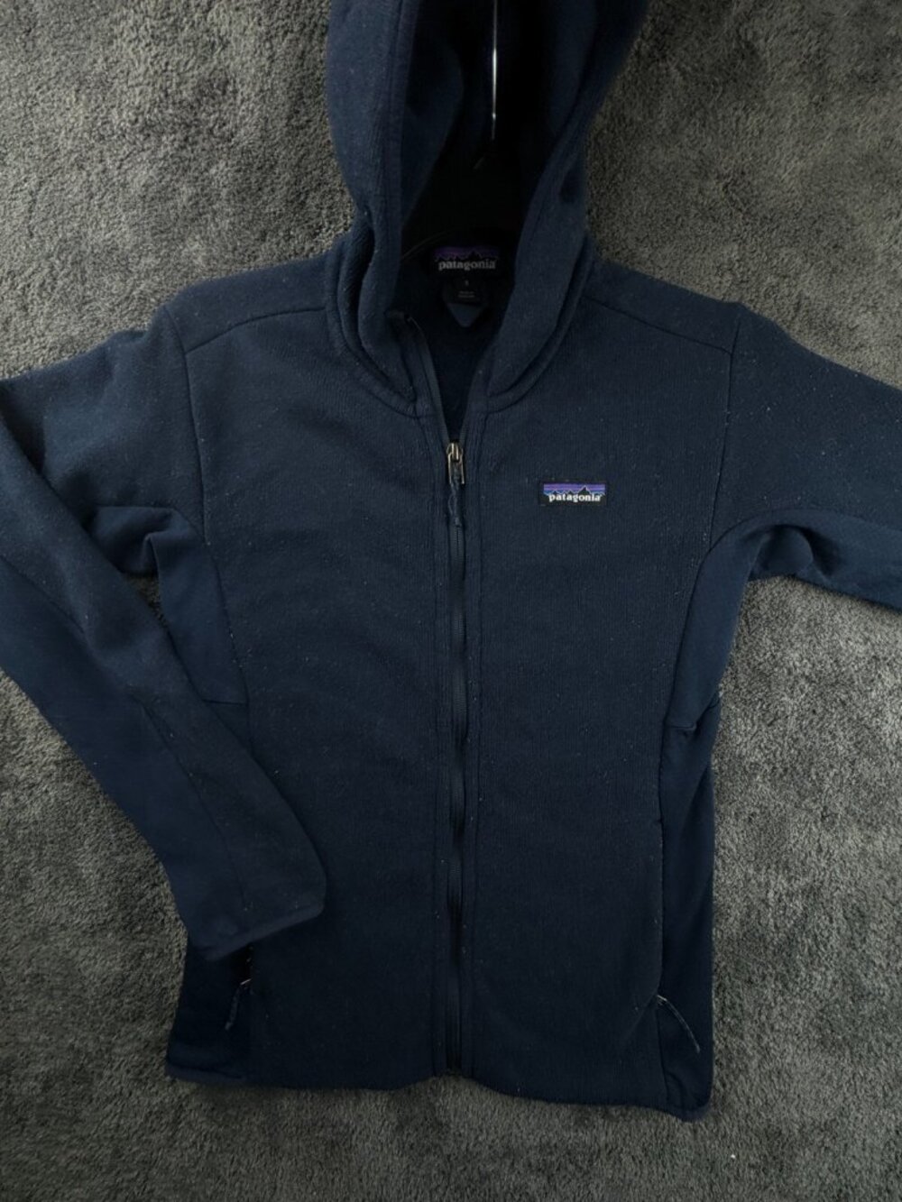 Patagonia Women Jacket Hoodie Navy Blue Small W Logo Outdoors Full Zip Adult